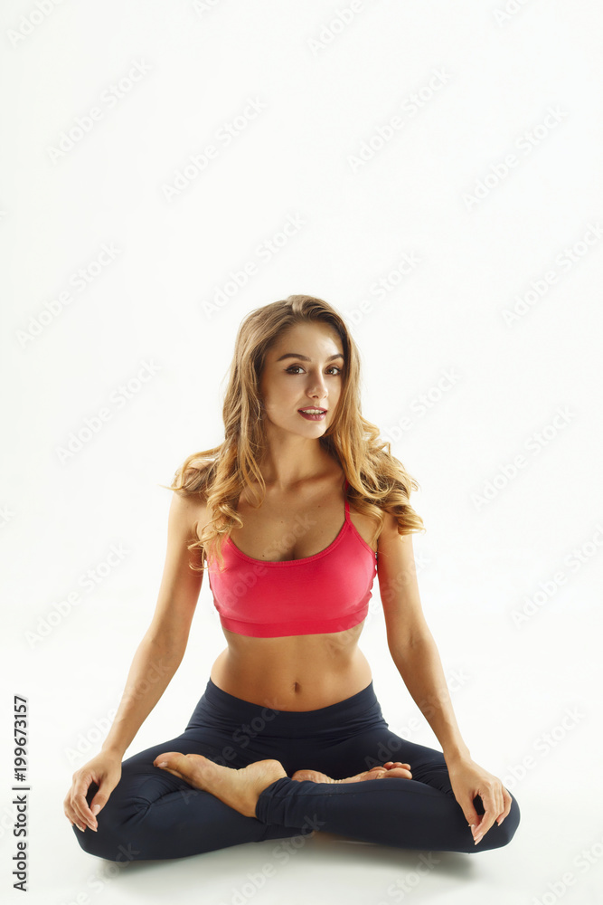 Young happy woman doing yoga. Wellness concept. Young happy woman doing yoga. Wellness concept.