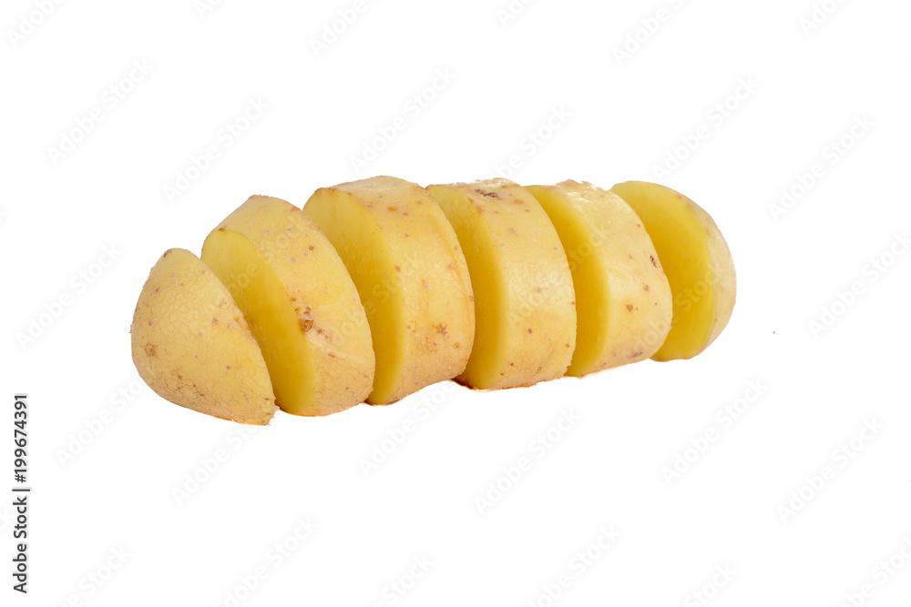 Raw sliced potatoe isolated on white background. Raw sliced potatoe isolated on white background.