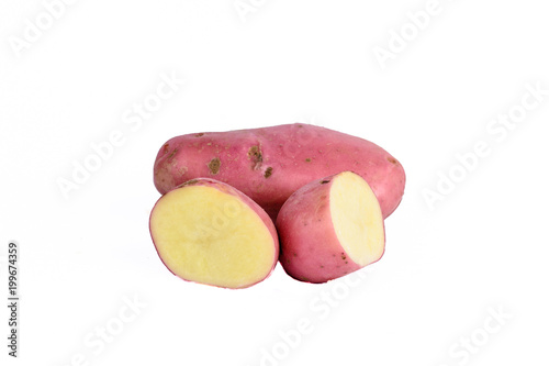 Raw red organic potatoes isolated on white background.