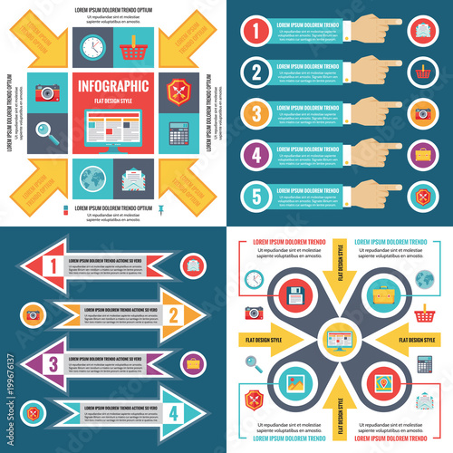 Business infographic templates concept vector illustration. Abstract banner set. Advertising promotion layout collection for presentation. Human hand & arrows numbered option. Graphic design elements.