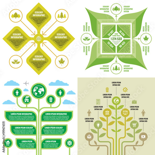 Business infographic templates concept vector illustration. Abstract ecology banner set. Advertising promotion layout collection for presentation. Nature icons. Graphic design elements. 
