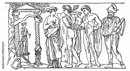 Εκτύπωση καμβά Greek mythology - Iphigenia as a priestess of Artemis in Tauris sets out to gree