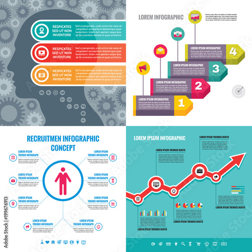 Business infographic templates concept vector illustration. Abstract banner set. Advertising promotion layout collection for presentation. Numbered step options. Human head. Graphic design elements. 