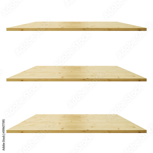 Wooden shelves isolated on white Background 