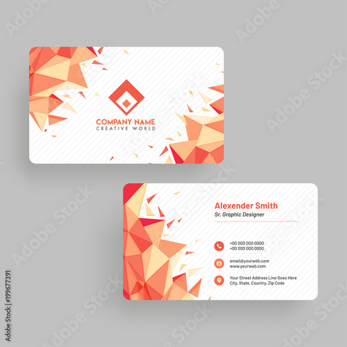 Horizontal business card with front and back presentation.