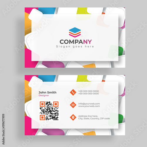 Horizontal business card with front and back presentation.