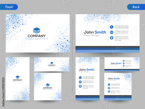 Horizontal business card with front and back presentation.
