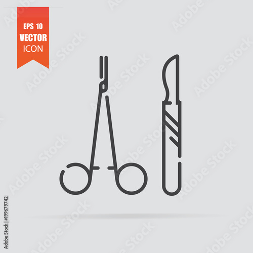 Surgical instruments icon in flat style isolated on grey background.