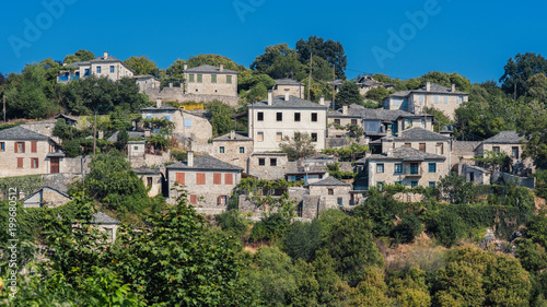 Traditional house and village in the mountain in Greece in the Zagoria region. National park of Pindus mountain