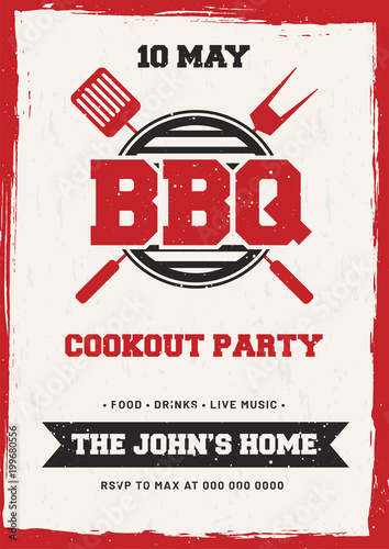 Barbecue Poster, Flyer, Template or Invitation Design.