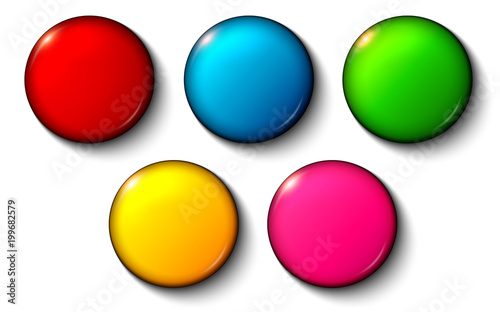 Shiny buttons set, colorful vector badges.