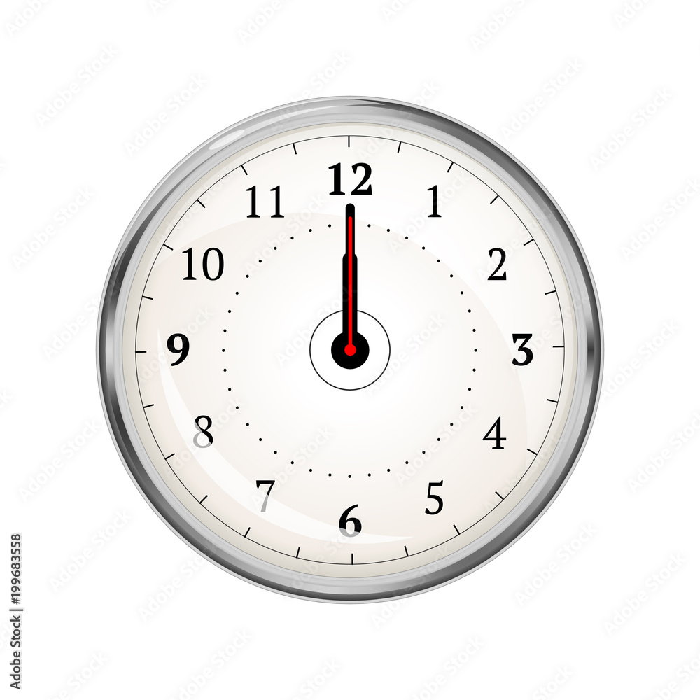 Realistic clock face showing 12-00 on white Realistic clock face showing 12-00 on white