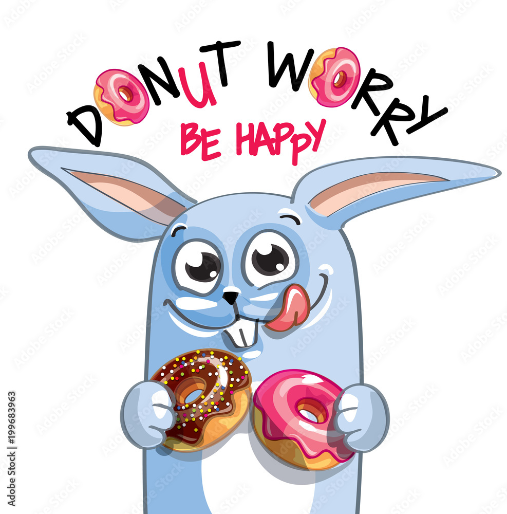Vector illustration of cartoon rabbit with donuts. Stock Vector | Adobe ...
