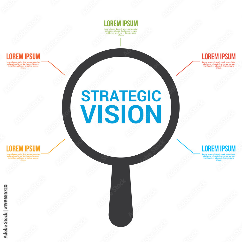 Business Concept: Magnifying Optical Glass With Words Strategic Vision Business Concept: Magnifying Optical Glass With Words Strategic Vision