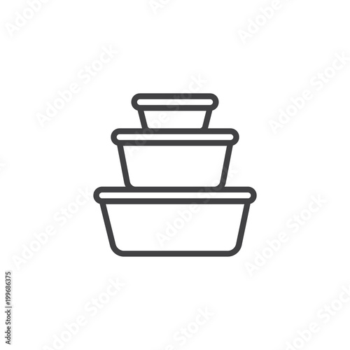Plastic food containers outline icon. linear style sign for mobile concept and web design. Cookware pots line vector icon. Symbol, logo illustration. Pixel perfect vector graphics