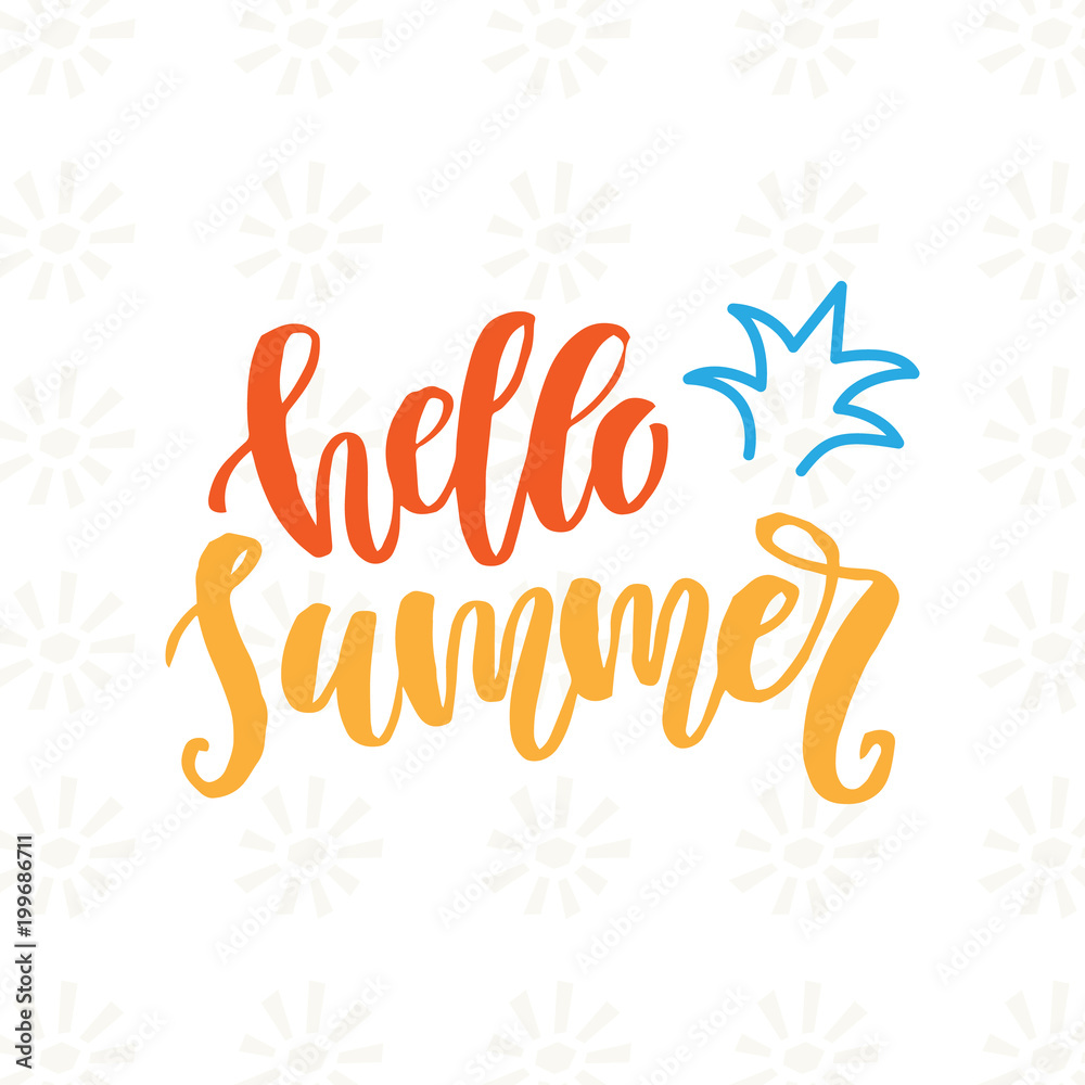 Hello summer cute hand drawn poster with ink brush lettering Hello summer cute hand drawn poster with ink brush lettering