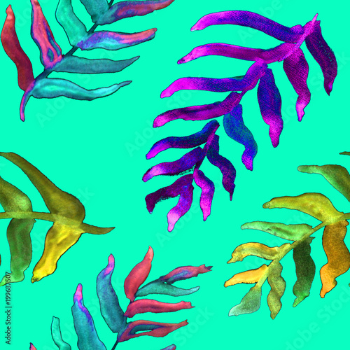 Summer tropical pattern, background with palm leaves.