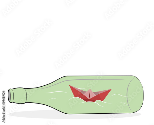 paper boat in a glass bottle. vector illustration.