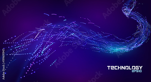 Particle flow stream. Line art. Abstract data stream illustration. Particle flow abstract background. Energy blue and violet wave.