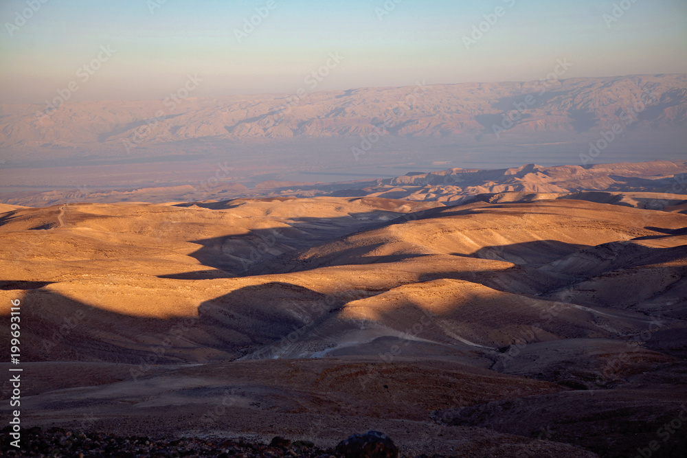 Sunset in Negev natural reserve, part of Israel National Trail in Judaean Desert
