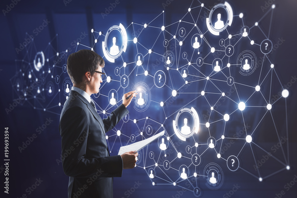 Businessman drawing digital business screen Businessman drawing digital business screen