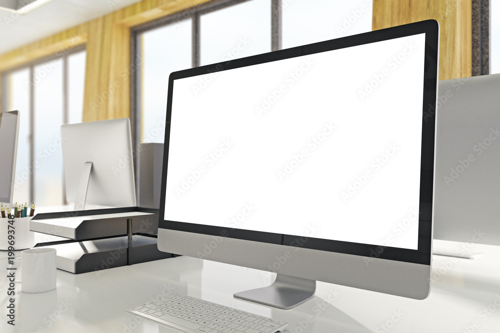 Blank white computer display side Blank white computer display side