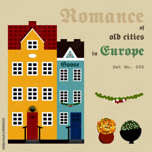 Plakat Zestaw obrazów średniowiecznych domów