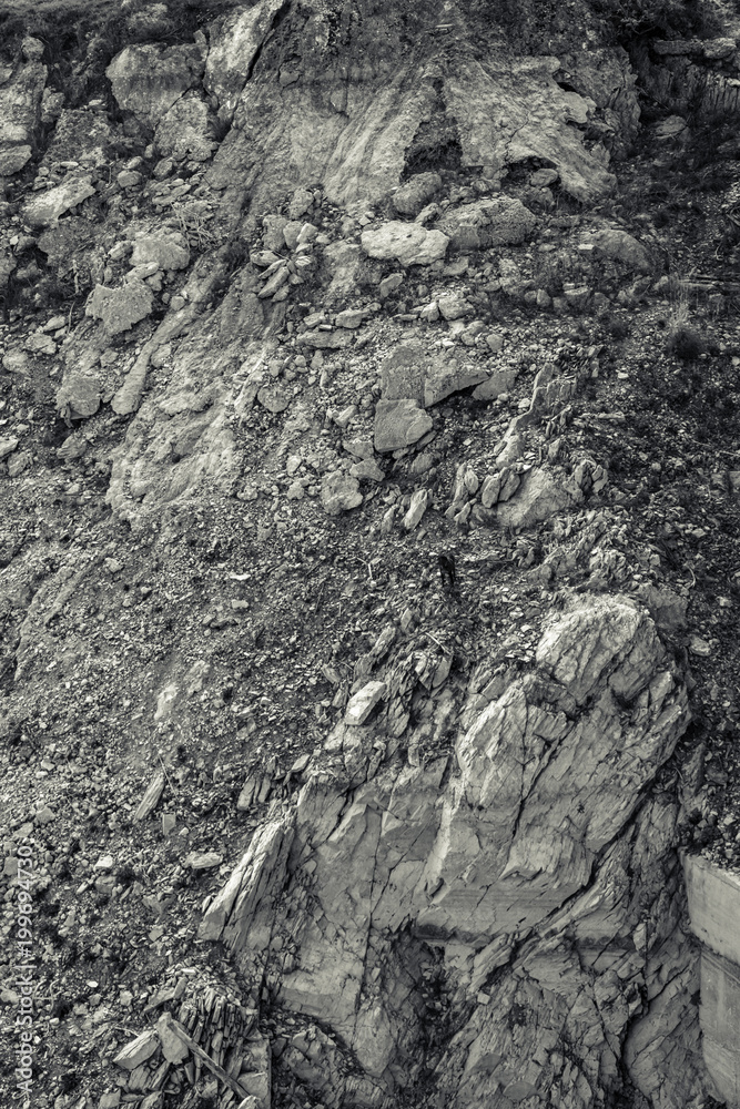Background of rocks and stones in black and white.
