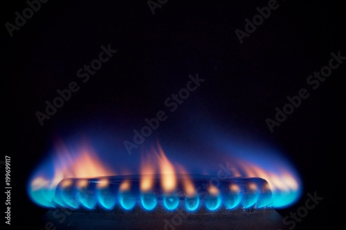 orange tongues of blue flame of a gas burner1 photo