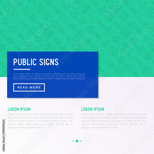 Public signs concept thin line icons: information stand, fire or emergency exit, use trash can, seats for pregnant women, disabled, elderly people, woman with child, elevator, WC. Vector illustration.