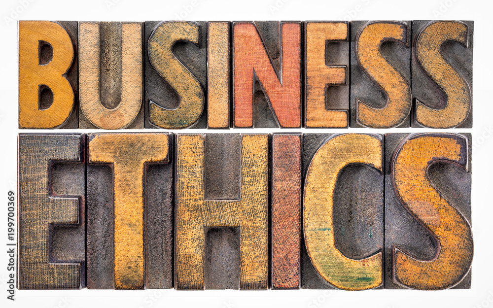 Fototapeta business ethics word abstract in wood type