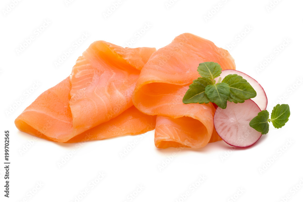 Fresh salmon slice and spice on the white background. Fresh salmon slice and spice on the white background.