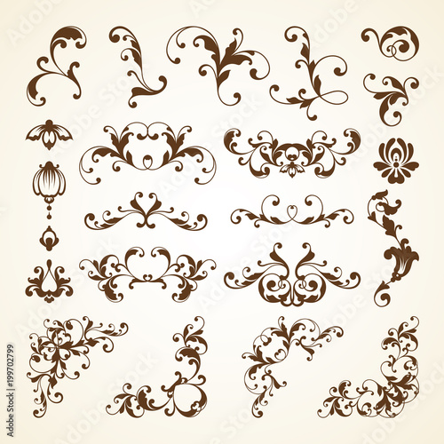 Vector set of vintage decorative ornamental page decoration calligraphic design elements for invitation, pattern, wedding template