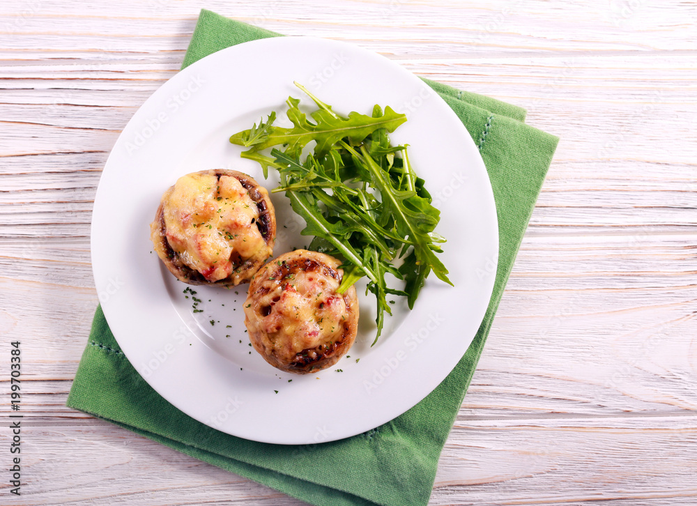 Fototapeta premium Ham and cheese stuffed mushrooms
