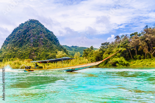 View on round hill by Nam Kok river by Chiang Rai - Thailand
