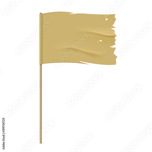 Torn vector flag. Waving khaki fabric flag, isolated on background. Tattered flag design.