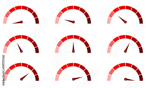 Speedometer or rating meter signs infographic gauge element. Vector graphic illustration.