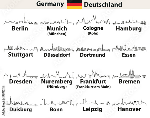 vector outlines icons of Germany cities skylines