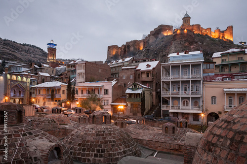 Evening view of Sulphur baths in Abanotubani, old district of Tbilisi, Georgia.