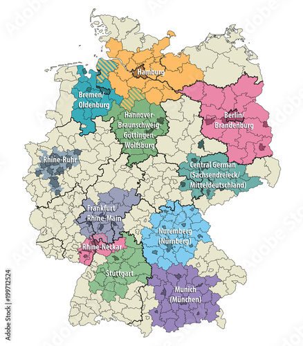 Germany metropolitan regions vector map