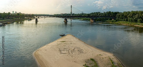 Warszawa, plaża miejska nad rzeką Wisła, widok panoramiczny