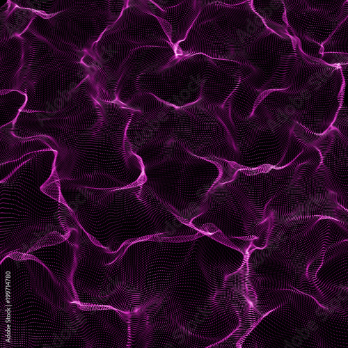 Futuristic Abstract Background. 3d Render Illustration. Warp surface. Distortion. Fabric. Space surface. sci-fi backdrop. Dots and lines connections. Big data wireframe. © andisrea