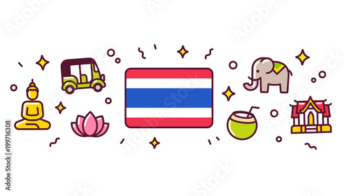 Thailand symbols banner illustration