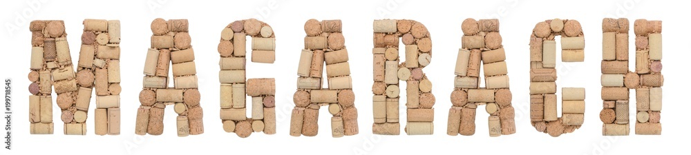 Grape variety Magarach made of wine corks Isolated on white background