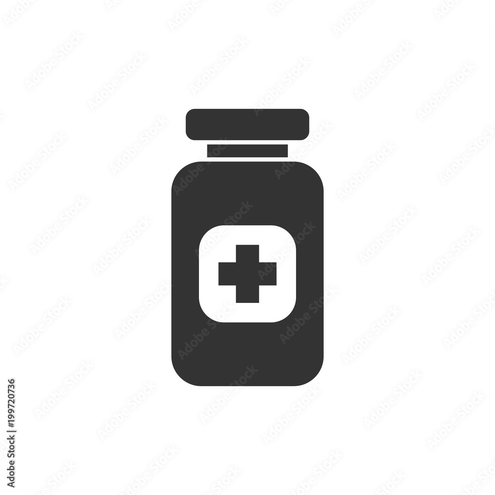 Pill vector icon in flat style. Tablet illustration on white isolated background. Bottle medical concept. Pill vector icon in flat style. Tablet illustration on white isolated background. Bottle medical concept.