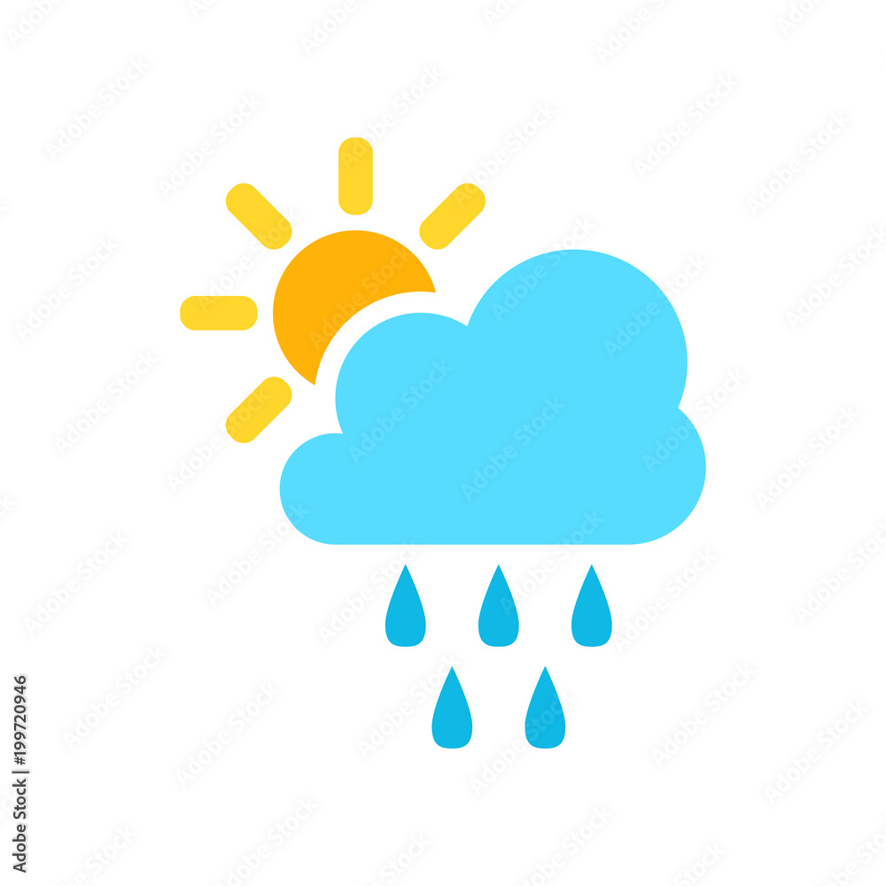 Weather forecast icon in flat style. Sun with clouds illustration on white isolated background. Forecast sign concept. Weather forecast icon in flat style. Sun with clouds illustration on white isolated background. Forecast sign concept.