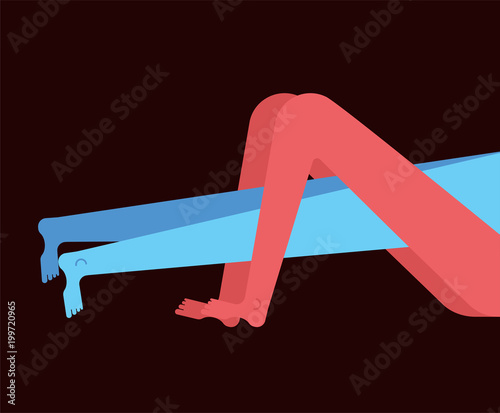 Lover legs at night. Pleasure and passion. Two figures of embrace. Romance love