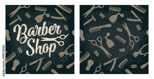 Seamless pattern set tool for BarberShop with lettering