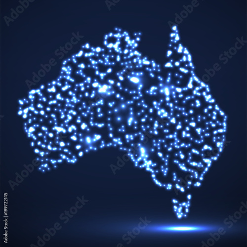 Fototapeta Naklejka Na Ścianę i Meble -  Abstract map of Australia with glowing particles