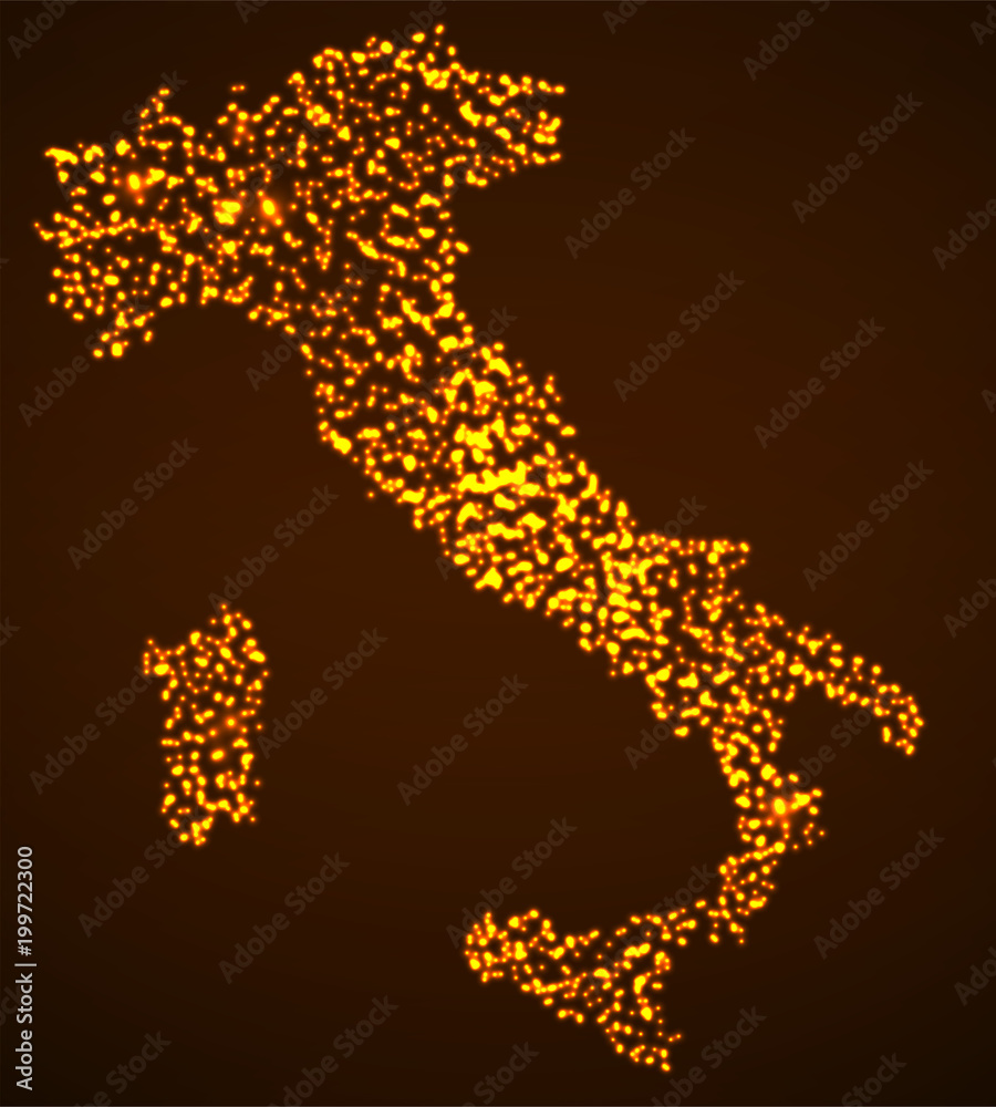 Abstract map of Italy with glowing particles Abstract map of Italy with glowing particles